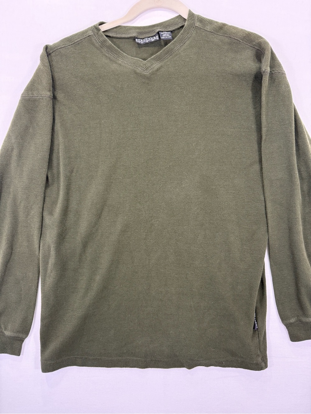 Structure Olive Green V-Neck Men's Sweater